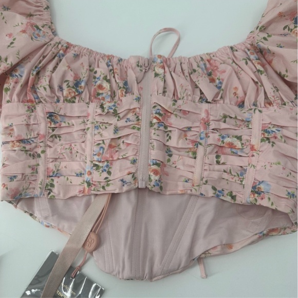 House of CB GRACIE PINK FLORAL PUFF SLEEVE CORSET TOP Size Large New with Tag - Picture 14 of 16